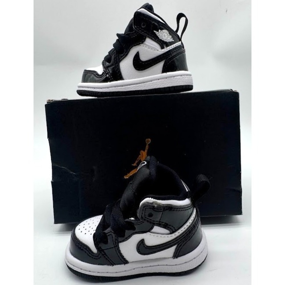 Nike Air Jordan 1 Mid SE ASW TD Black White Patent Toddler 2C DD2193-001 Box